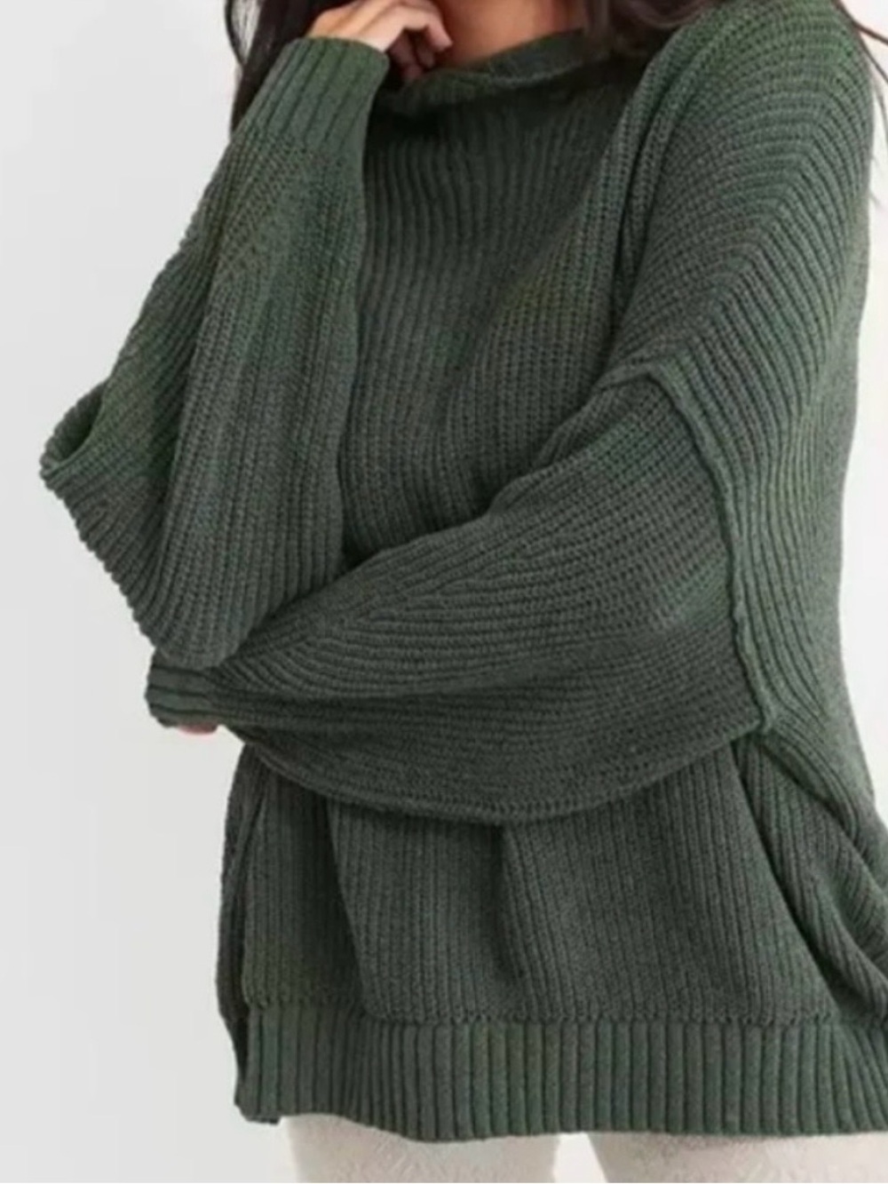Aerie Chenille Feels Sweater Oversized Turtleneck Forest Green Women’s M